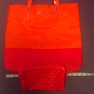 EUC Lancôme Flamingo Reversible Tote and Floral Makeup Bag